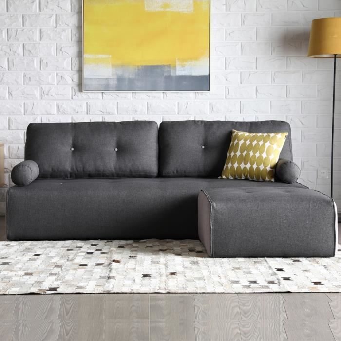 Brooklyn gris foncé-gris clair : Canapé modulable 3 places + 1 pouf gris foncé-gris clair