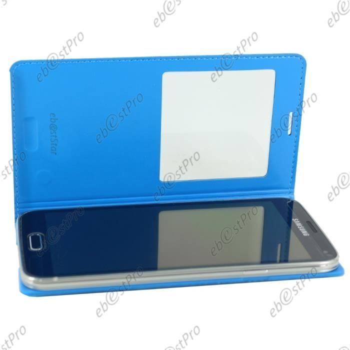 ebestStar ® Etui Protection Flip View pour Samsung Galaxy S5 G900F, S5 New G903F Neo + Mini Stylet + 3 Film Écran, Couleur Bleu