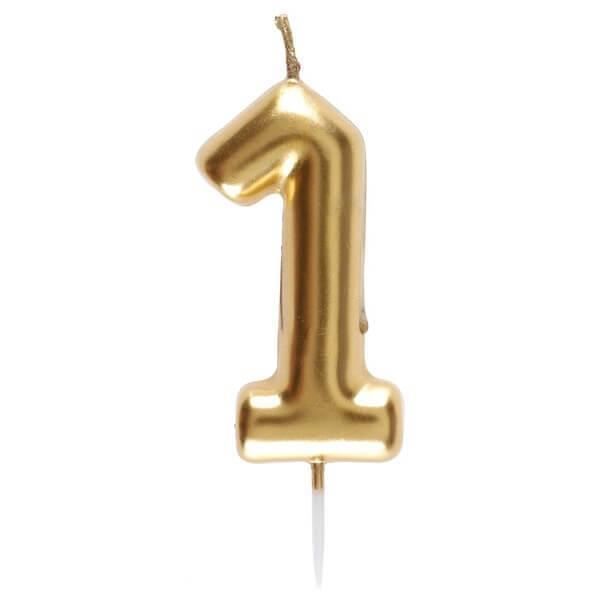 Bougie dorée avec chiffre 1 pour décoration gâteau anniversaire (x1) REF/6933