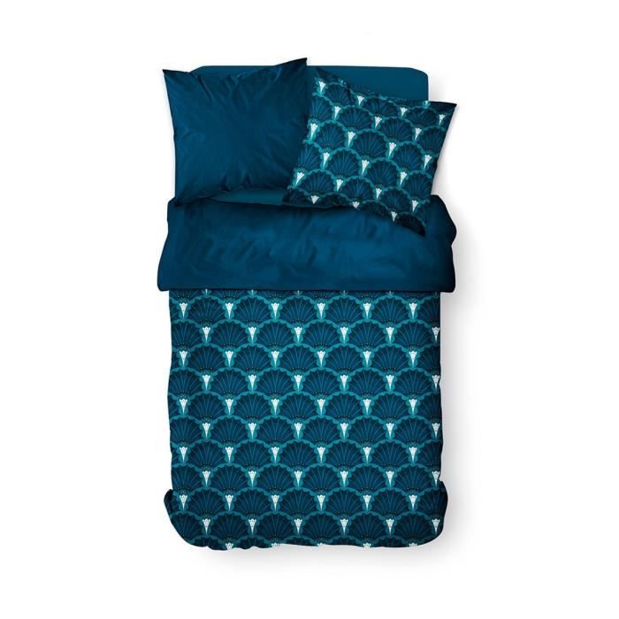 Housse de couette 240x260 Sunshine Tone + 2 taies 100% coton 57 fils Bleu