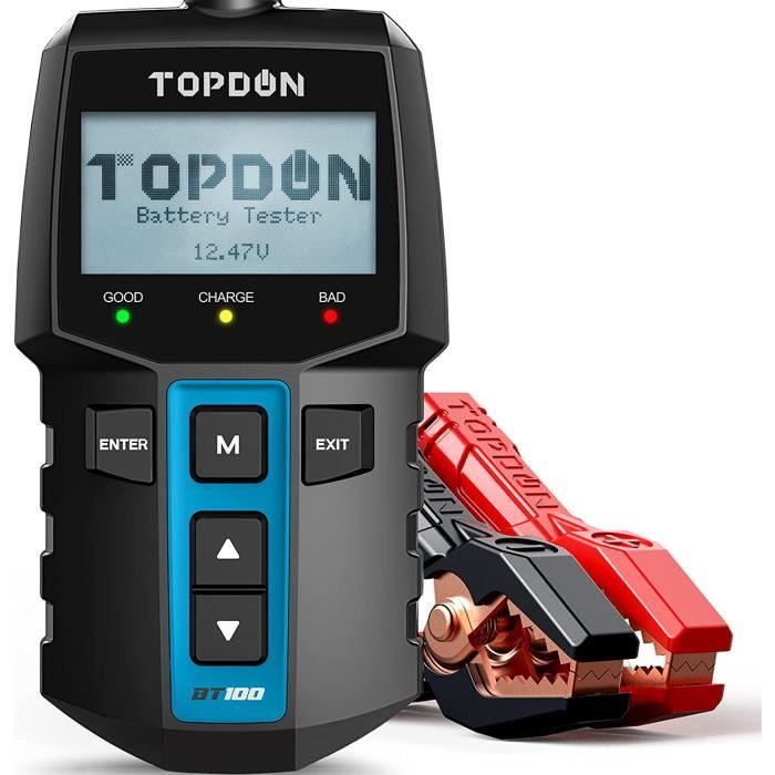 Testeur de Batterie Topdon BT100 12 V - 100-2000 CCA Testeur d’alternateur automobile Analyseur de batterie numérique pour Voiture
