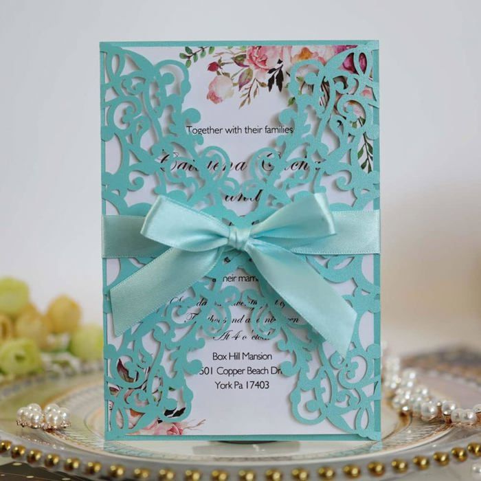 20 Cartes D’invitation Découpées Laser Avec Rubans Et Enveloppes – Or Pailleté | Pour Mariage, Anniversaire, Fiançailles