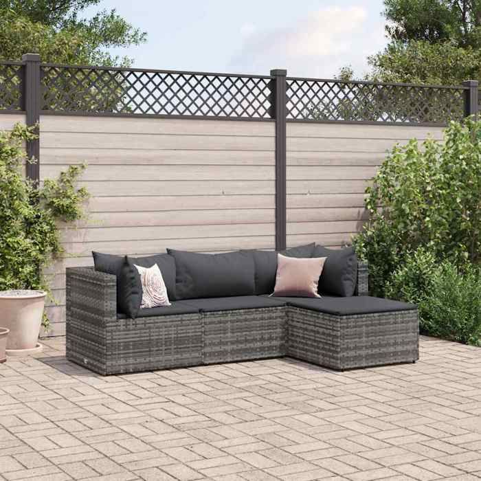 vidaXL Salon de jardin 4 pcs avec coussins Résine tressée ensemble de canapés dextérieur canapé dangle de jardin 3308050 - vue 3