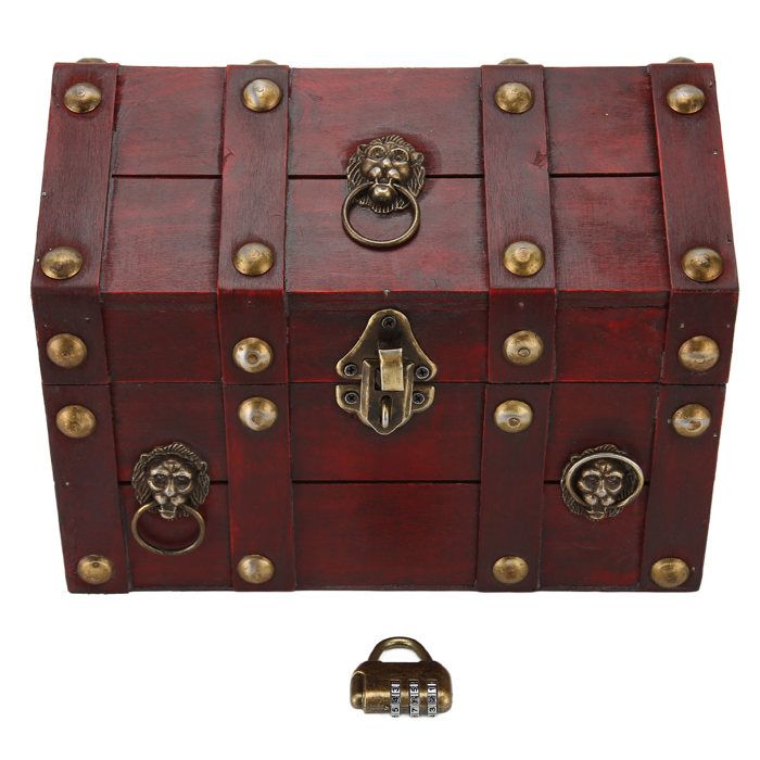 Coffre Au Trésor En Bois Vintage Nizirioo 18x11x10cm Avec Serrure à Combinaison - Décoration Et Rangement Bijoux