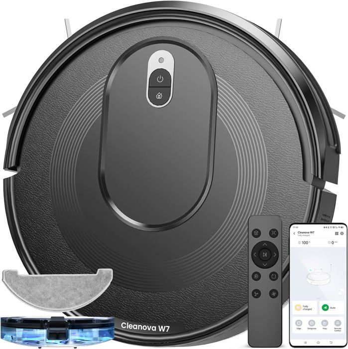 Robot Aspirateur Laveur Vexilar Cleanova W7 - 4000Pa - WiFi/Alexa - 120min Autonomie