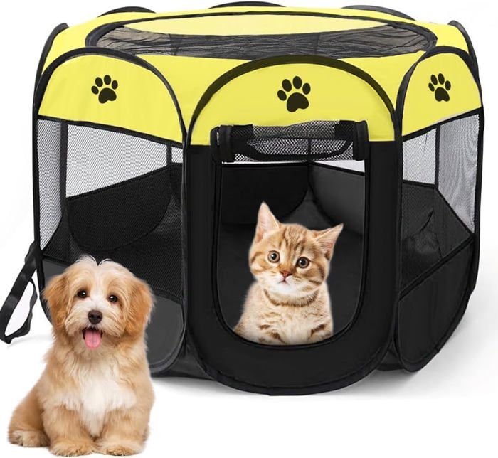 Comparer les prix de Parc pour Chiot Chien Chat Pliable, petits animaux clôture étanche pour chats et animaux de compagnie, jaune 73 x 73 x 43 cm