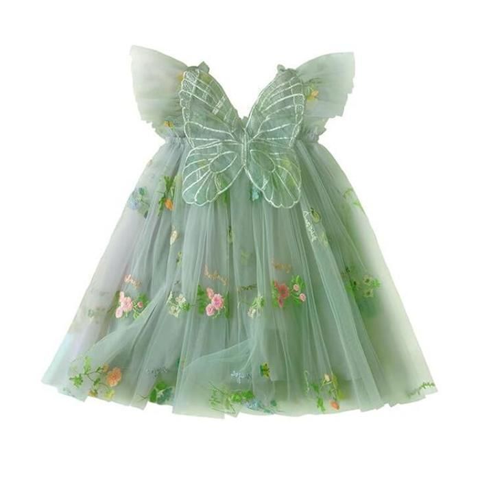 Costume Tinker Bell Pour Filles – Robe Verte Avec Ailes, Baguette Et Couronne – Idéal Pour Carnaval Et Halloween