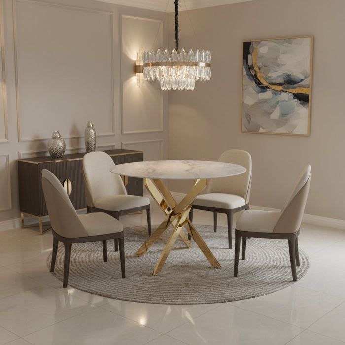Table à manger ronde MARBRE GRIS JESSICA Gold 100 cm 4 couverts