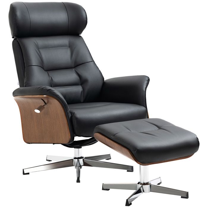 Fauteuil relax avec repose-pied - HOMCOM - dossier inclinable têtière réglable pivotant 360° - polyuréthane - 80x84x108cm - noir Fauteuil relax avec repose-pied - HOMCOM - dossier inclinable têtière réglable pivotant 360° - polyuréthane - 80x84x108cm - noir