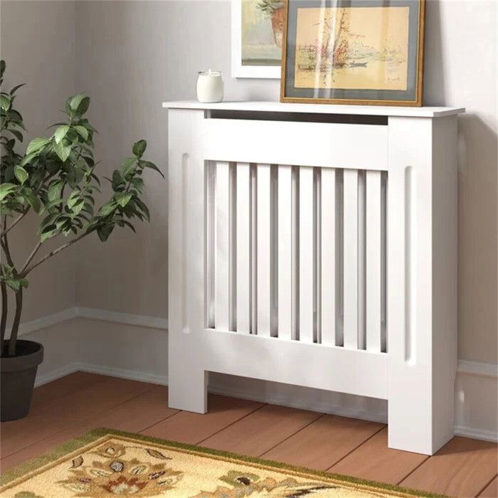 Cache Radiateur Blanc Bois - Grille Cache-Radiateur Maison de Chauffage en MDF Couvre Radiateur Design - 78x19x101cm