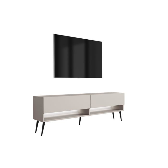 Meuble TV : Cachemire pieds obliques noirs LED blanche 170 × 32 × 52 cm