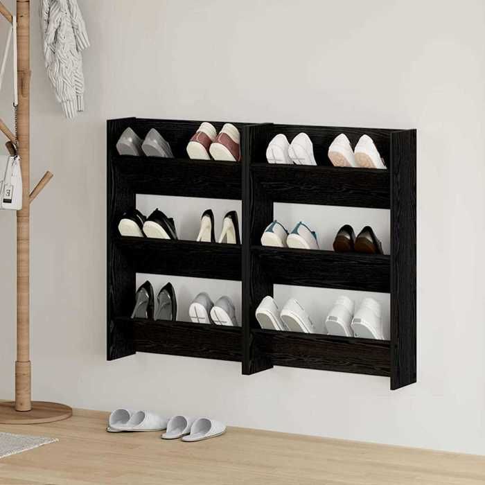 vidaXL Cabinets à chaussures muraux 2 pcs Chêne noir Bois dingénierie 875151