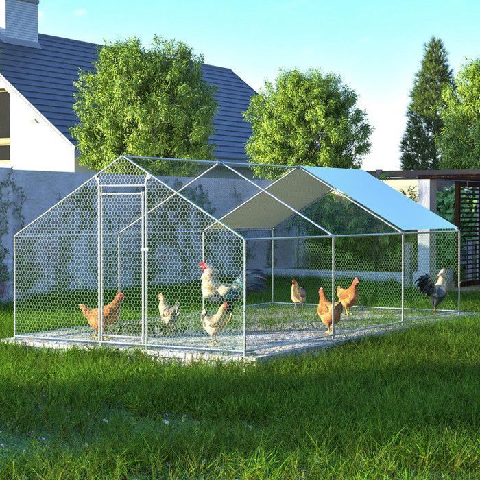 Thanaddo – Poulailler enclos 18 m² 3×6 m acier galvanisé grillage renforcé porte large montage facile extérieur.
