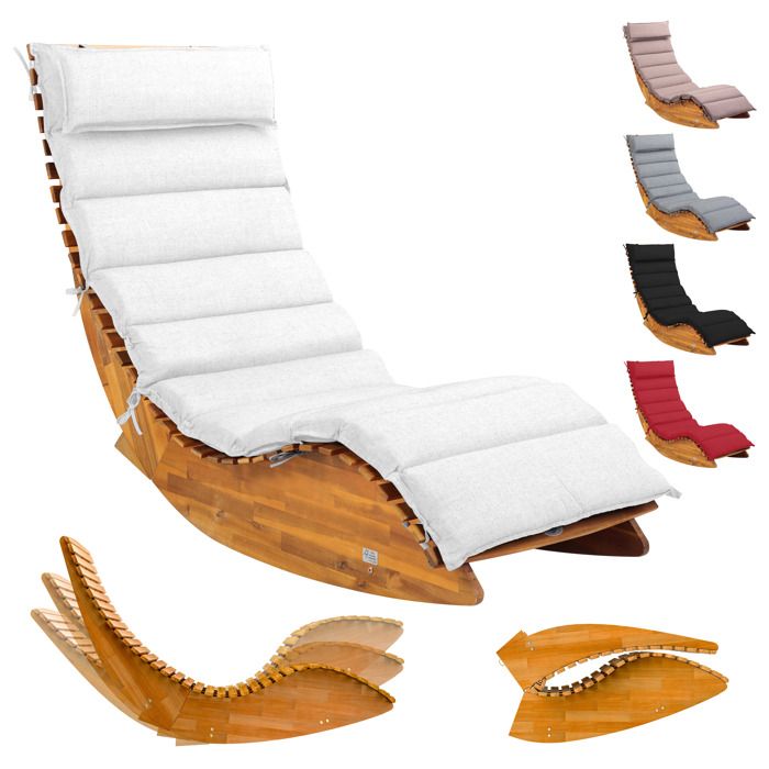 CASARIA® Chaise longue à bascule avec housse crème bois dacacia certifié FSC® pliable Capacité de charge 160kg