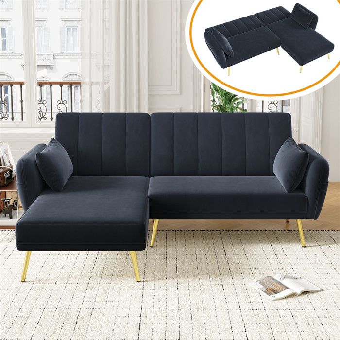 Canape 3 places noir canapé convertible avec coffre rangement adulte multifonctionnel pliant réglage dangle à 3 positions velours