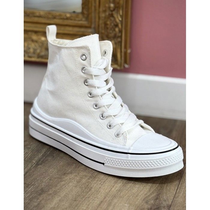 PRIMTEX Baskets montantes femme en toile - Sneakers plateformes montantes à lacets