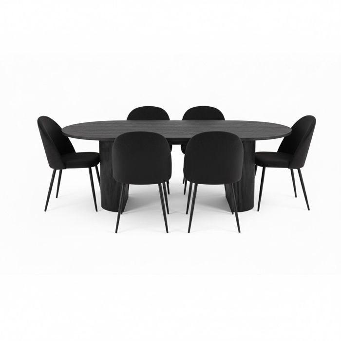 Kyoto ensemble de table à manger table à manger brun foncé 6 chaises en velours noir. Kyoto ensemble de table à manger table à manger brun foncé 6 chaises en velours noir.