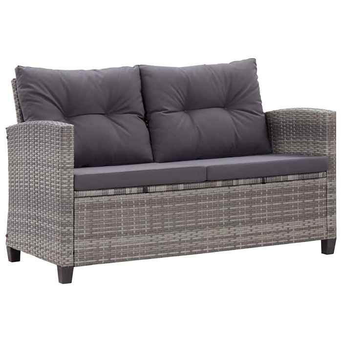 @FRENCH Salon de jardin extérieur Sofa de jardin - TOP VENTES - Canapé 2 places de jardin et coussins Gris 124cm Résine tressée