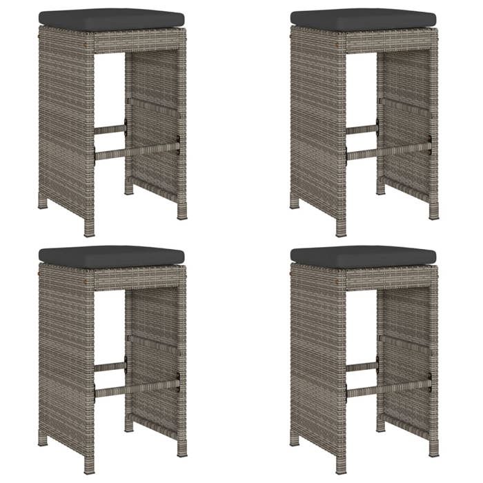 CHIC Tabourets de bar de jardin et coussins lot de 4（4 pcs) résine tressée - 40x40x76 cm 919973 S11