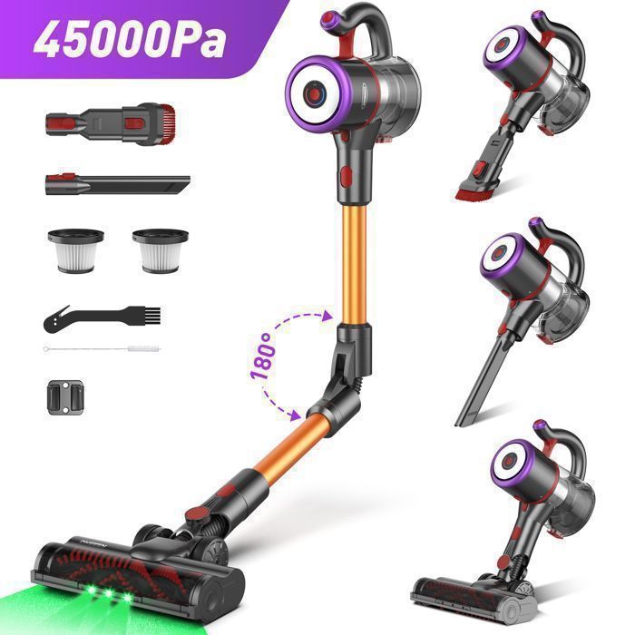 Aspirateur Balai-550W - 53min Autonomie - Filtration 5 Étapes - Poils dAnimaux Adapté aux animaux vert ASPIRATEUR BALAI