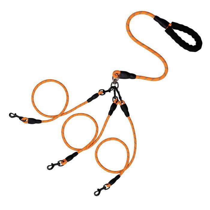 Laisse pour chien détachable 3 en 1 anti-nœuds design réfléchissant - Orange Étiquette