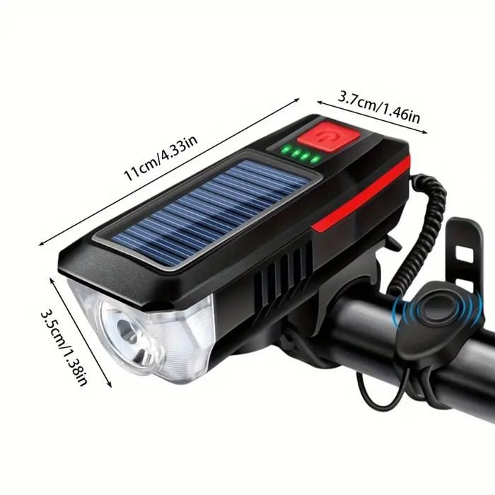 Phare Vélo Zyntora – USB Rechargeable + Solaire, Klaxon Intégré, 200m Portée, Pour Scooter électrique