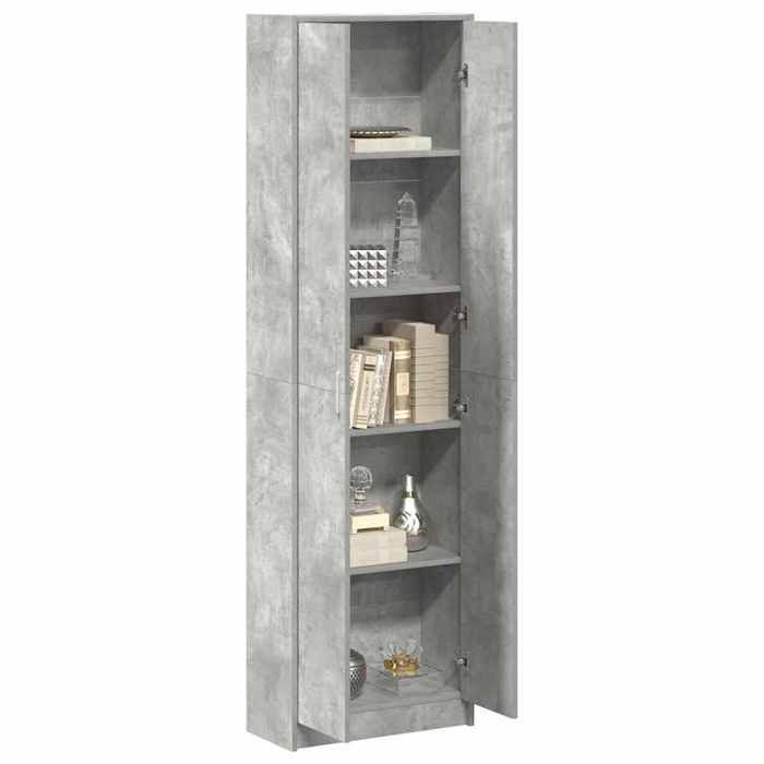 Armoire en bois dingénierie - vidaXL - Gris béton - 55x25x189 cm - 5 étagères - 2 portes - Grand espace de stockage