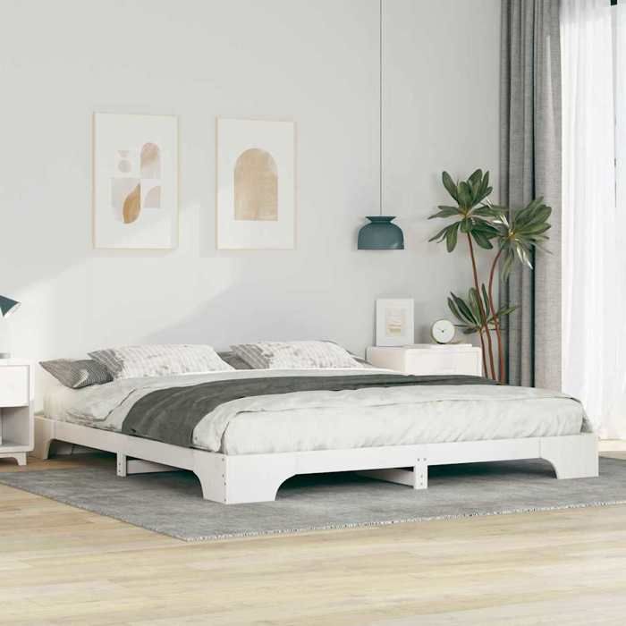 Structure de lit en pin massif - UU - Blanc - 180x220 cm - Pin massif - 227x187x20 cm - Cadre à lattes
