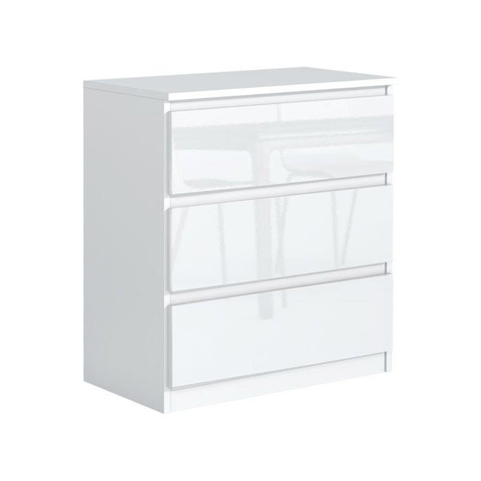 Commode 3 tiroirs - Meblocker - Meuble de Rangement Spacieux - Salon Bureau chambre à couche & enfant - Brillance Blanche