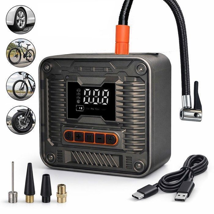 Gonfleur Pneus Voiture Sans Fil Compresseur à Air Portatif 150PSI (103 Bar) 6000mAh Mini Compresseur Portable avec Lumière LED