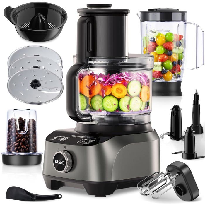 Robot Cuisine Multifonctions-YASHE 25L Bol & 15L Jarre Mixeur Grinder Extracteur de Jus Trancheur & RâpeVerrou de Sécurité