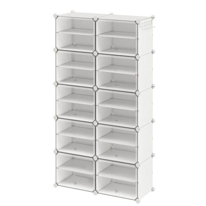 Étagère à Chaussures avec 10 Compartiments Compartiment de 30 x 40 x 30 cm Fin avec Portes Cadre en Acier Plastique Blanc Étagère à Chaussures avec 10 Compartiments Compartiment de 30 x 40 x 30 cm Fin avec Portes Cadre en Acier Plastique Blanc