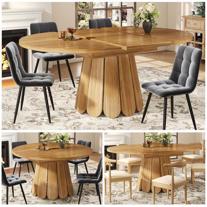 Table Salle à Manger Extensible Bois 4 à 6 Personnes Industrielle Table Ronde Salle Manger Convertible Table Ovale 118-158x76 cm