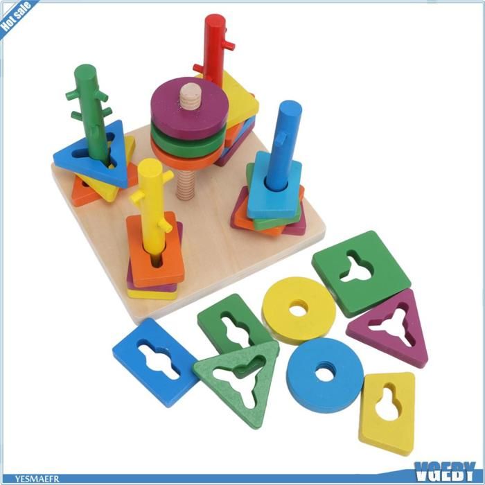 Jouet Empilable En Bois – Trieur De Formes Avec Motifs Animaux, Reconnaissance Des Couleurs – Jeu éducatif Pour Enfants