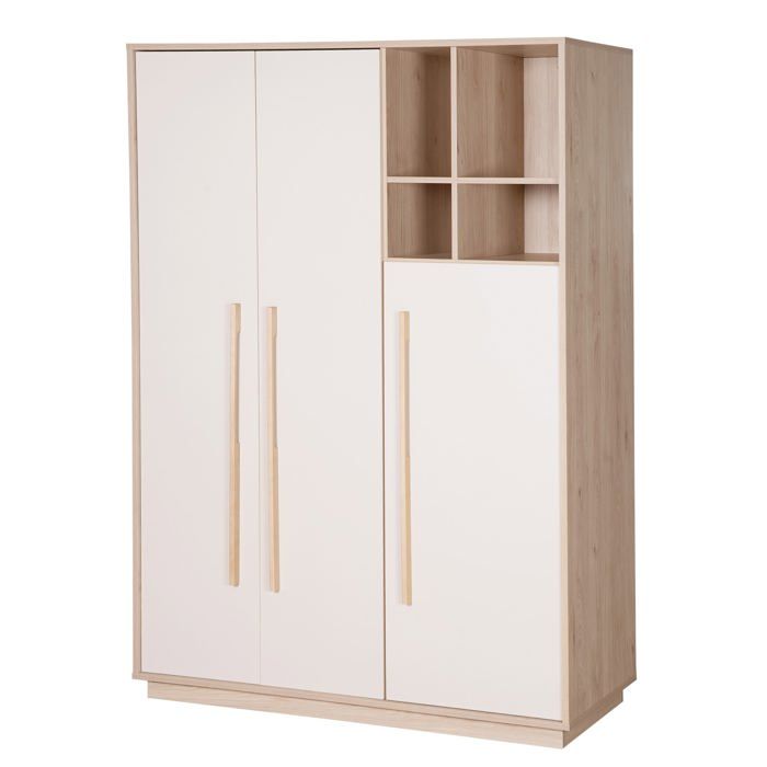 Armoire Bébé 3 Portes ROBA - Elva - 2 Penderies 4 Niches - Cachemire - Effet Noyer Armoire Bébé 3 Portes ROBA - Elva - 2 Penderies 4 Niches - Cachemire - Effet Noyer