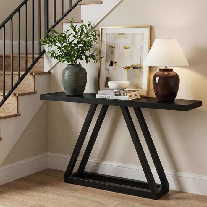 Console dentrée TOPESCT 160x30x80 cm bois moderne meuble pour couloir salon noir