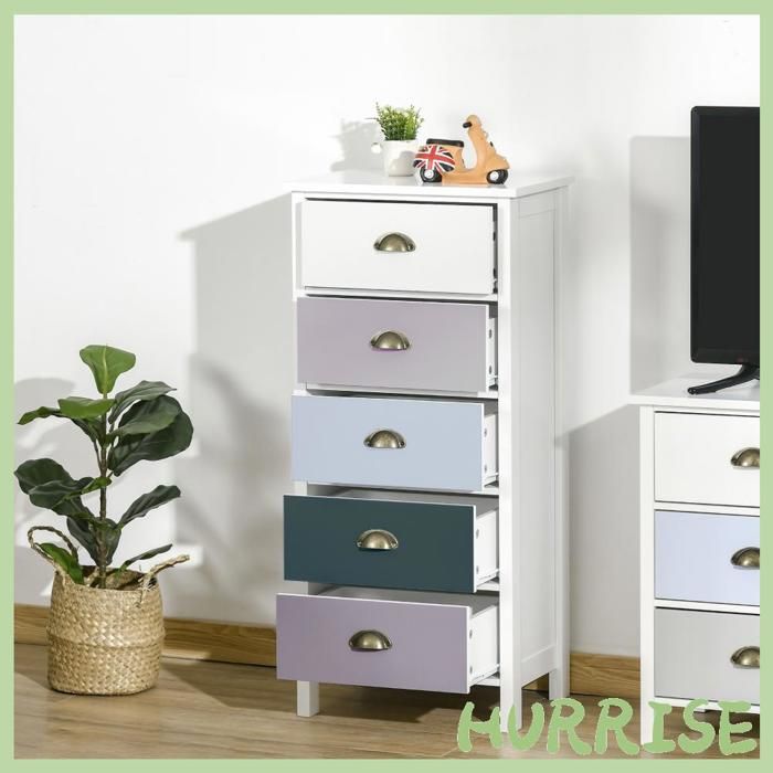 Cocosity Chiffonnier Commode Meuble De Rangement 5 Tiroirs Multicolores Avec Poignée Métal Coquille Mdf - Dim. 45L X 30L X 95 4H C