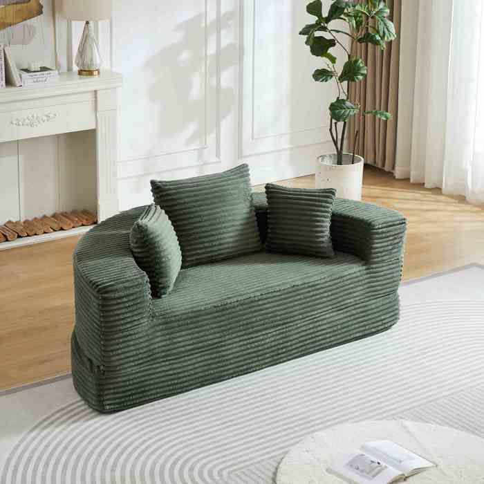 Canapé Convertible 2-en-1 Velours Côtelé - Demi-Cercle / Lit Rond Poches de Rangement  Confort & Élégance pour Votre Salon/Vert