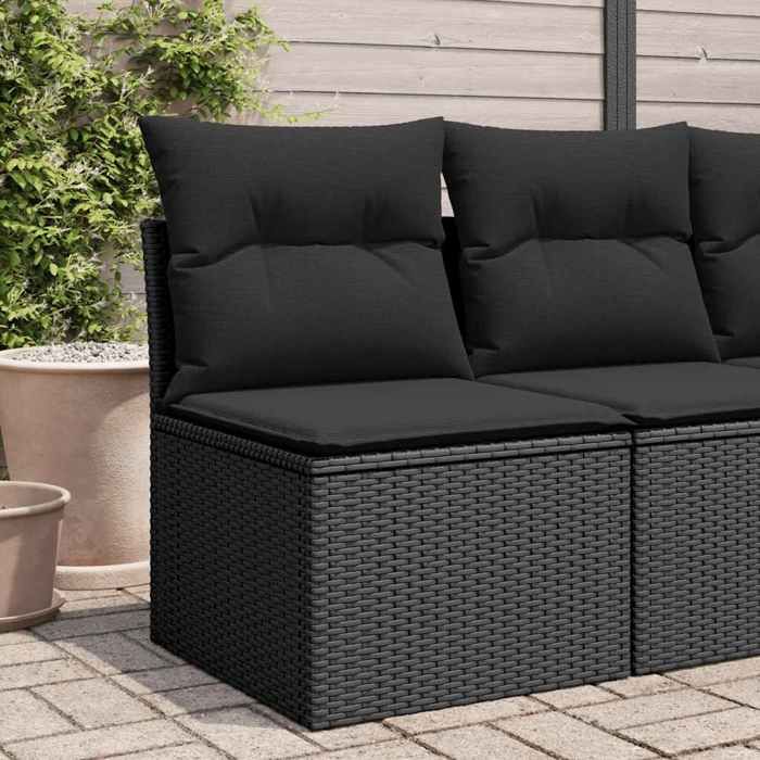 SOFA DE JARDIN/Salon bas de jardin Noir Magnifique Canapé de jardin sans accoudoirs avec coussins en polyrotin noir 55x62x69cm CL778