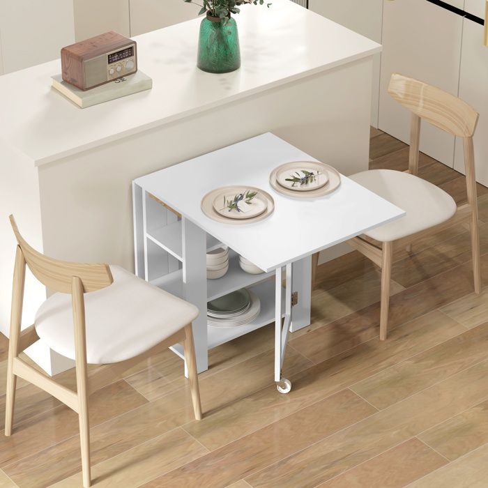 MOTHINESSTO2331-Table de cuisine table de salle à manger pliable amovible 3 étagères 2 abattants design moderne 120 x 60 x 75 cm bla