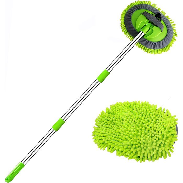 Brosse Lavage Voiture 120cm Manche Long 2 en 1 Microfibre Chenille Sans Rayures pour Auto Camion SUV Bateau