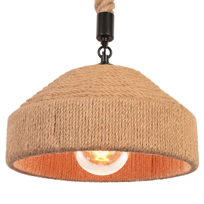 1 x Rétro Suspension Luminaire Industrielle Lustre Vintage Ø25CM Cage en Métal et Corde de Chanvre Pour Cuisine - SMOTOP