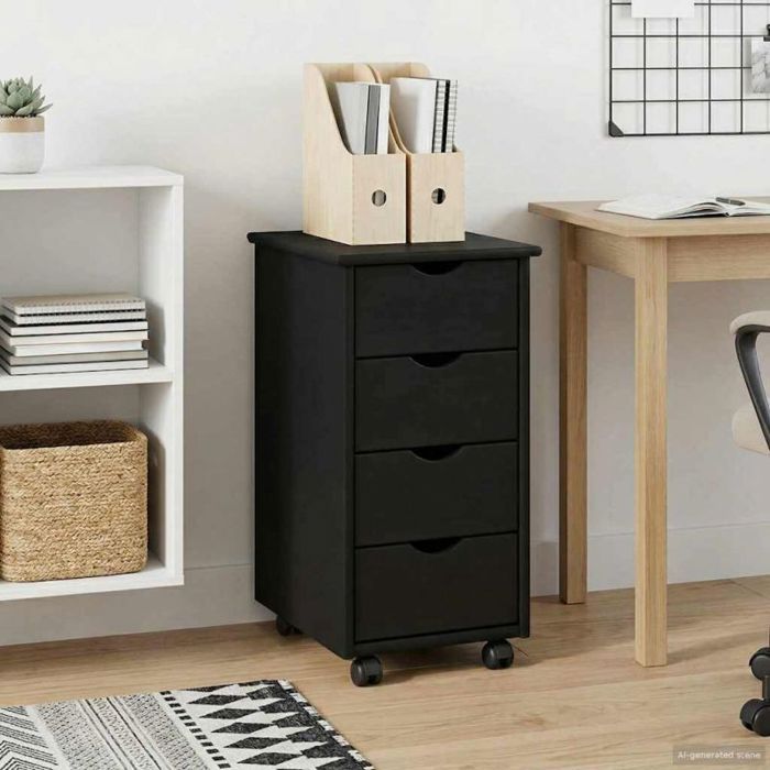Caisson de bureau - desserte de bureau Vidaxl Cabinet roulant Noir 34 x 39 x 655 cm Bois de Pin Massif