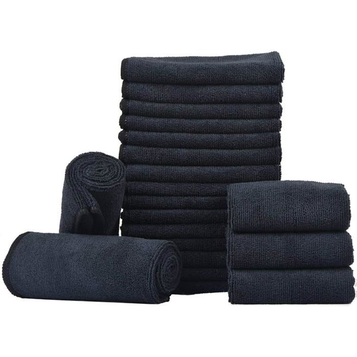 KinHwa Lot De 6 Torchons De Cuisine Microfibre Noirs - Super Absorbants, Essuie-Vaisselle Doux Et Lavables 30x30cm