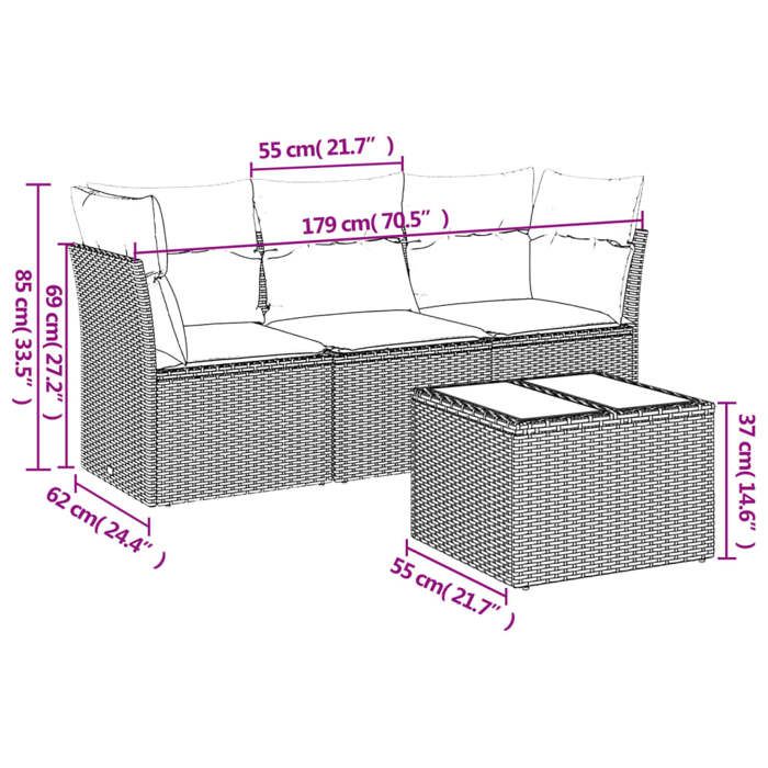 Set salon dExtérieur - canapés et Table dExtérieure Gris - Salon de jardin 4 pcs - avec coussins gris clair résine tressée 21517