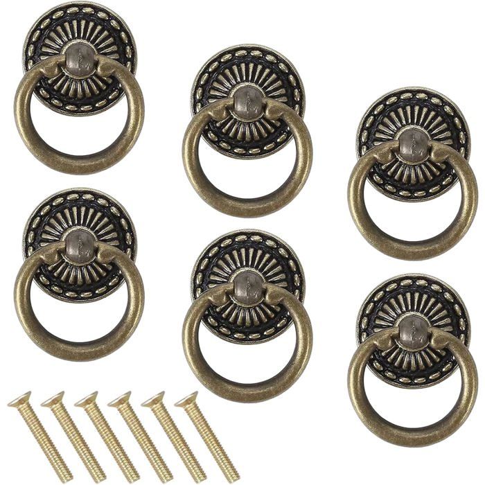 6 Pièces Poignée Meuble Vintage Boutons de Tiroir Porte de Placard Commode Ancien Poignet Antique Rétro en Alliage de Zinc Bronze