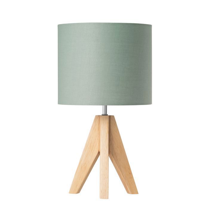 Lampe à Poser Bois et Lin Vert Kaki Ampoule LED E27 Incluse Trépied Vintage LAMPE A POSER