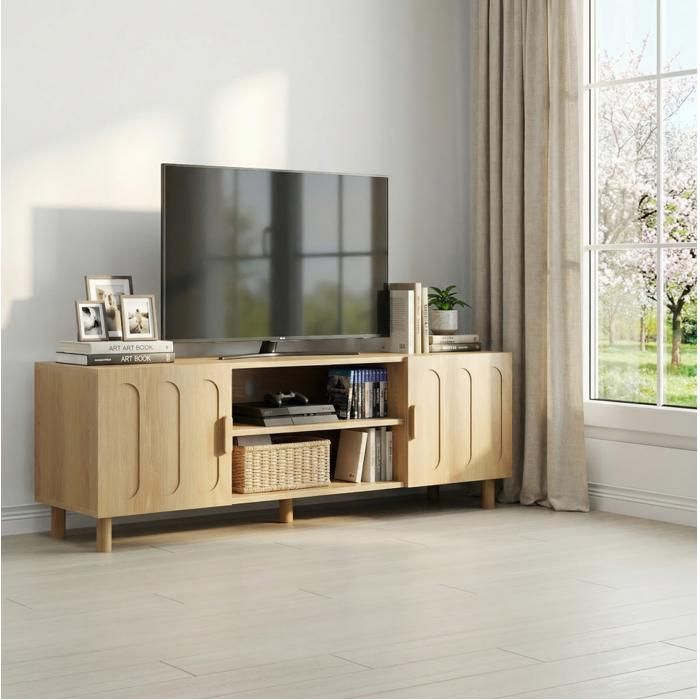 Meuble TV 140x40 cm pour salon avec rangement et passe-câbles style campagne moderne Armoire TV Bas MDF décor chêne