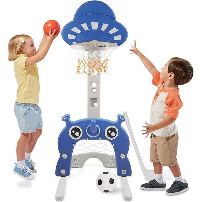 4 en 1 Panier de Basket Enfant-Panier de Basket-Ball Réglable en HauteurAnneau de Jeu de Golf pour But de Football Lancer Enfants