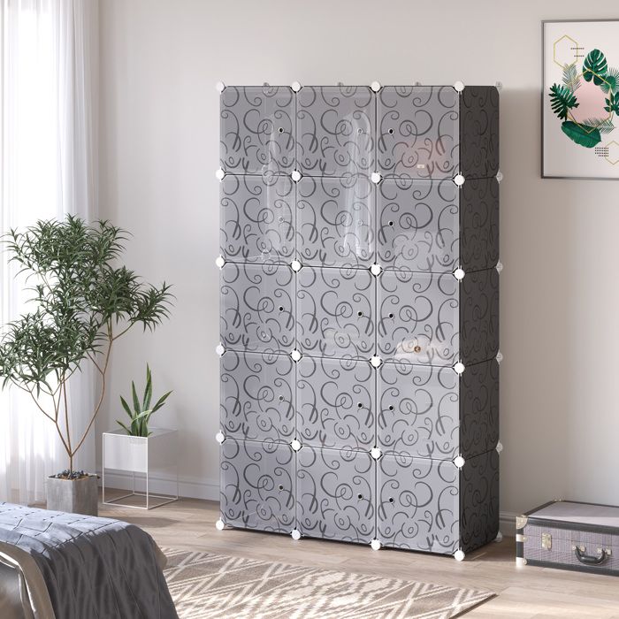Armoire penderie modulable à cubes - Modulable à cubes - 2 grands & 9 petits cubes - Plastique et métal - 111 x 47 x 183 cm